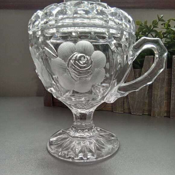 Cut Lead Crystal Footed Coveredsugar Etched Floral Design‎ - Picture 4 of 14